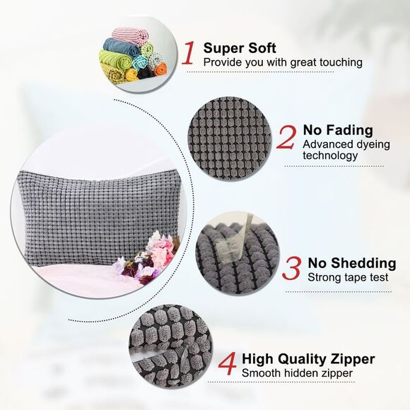 Soft Corduroy Throw Pillow Cover Sofa Cushion Cover 12" x 18" Dark Grey - Picture 3 of 6